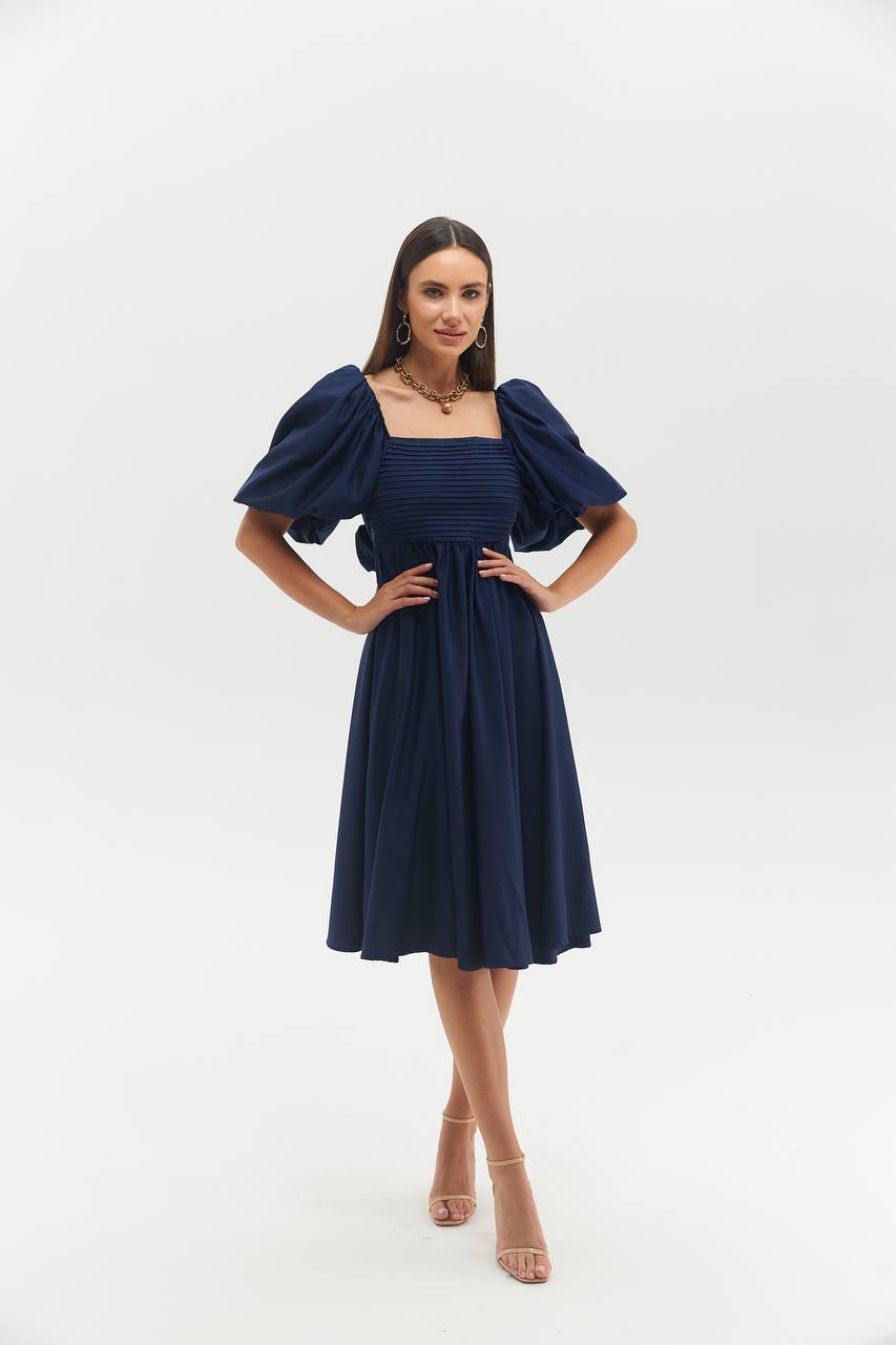 Φόρεμα με balloon μανίκια- Μπλε navy