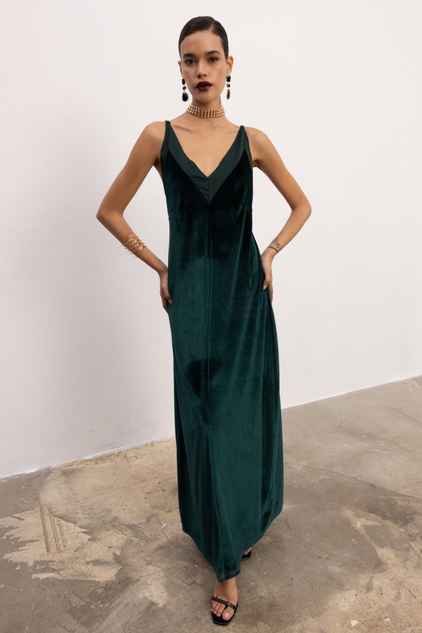 Φόρεμα βελούδο maxi -Κυπαρισσι