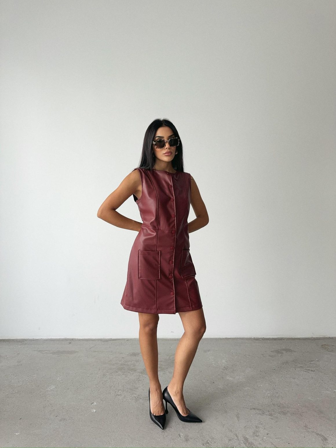 Leather Vest Dress Burgundy