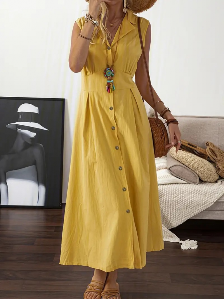 Maxi σεμιζιε αμανικο φορεμα - κιτρινο