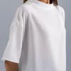"Women's white solid ban round neck top in viscose fabric – minimalist 1-piece wardrobe essential"