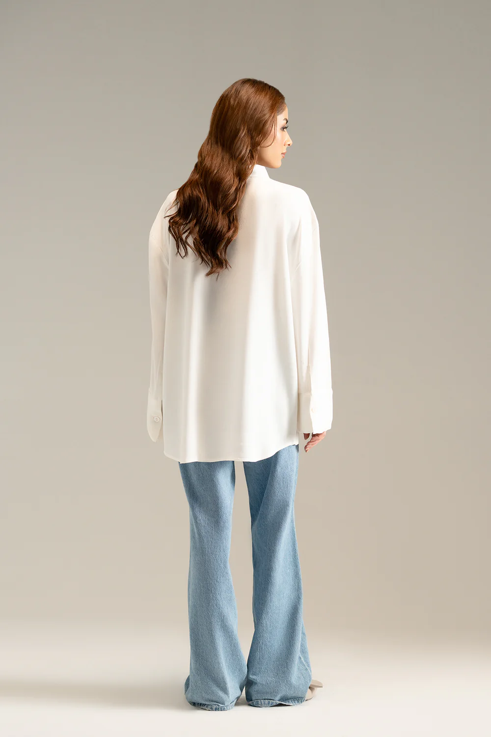 White Flared Sleeve Ban Collar Top - Image 6