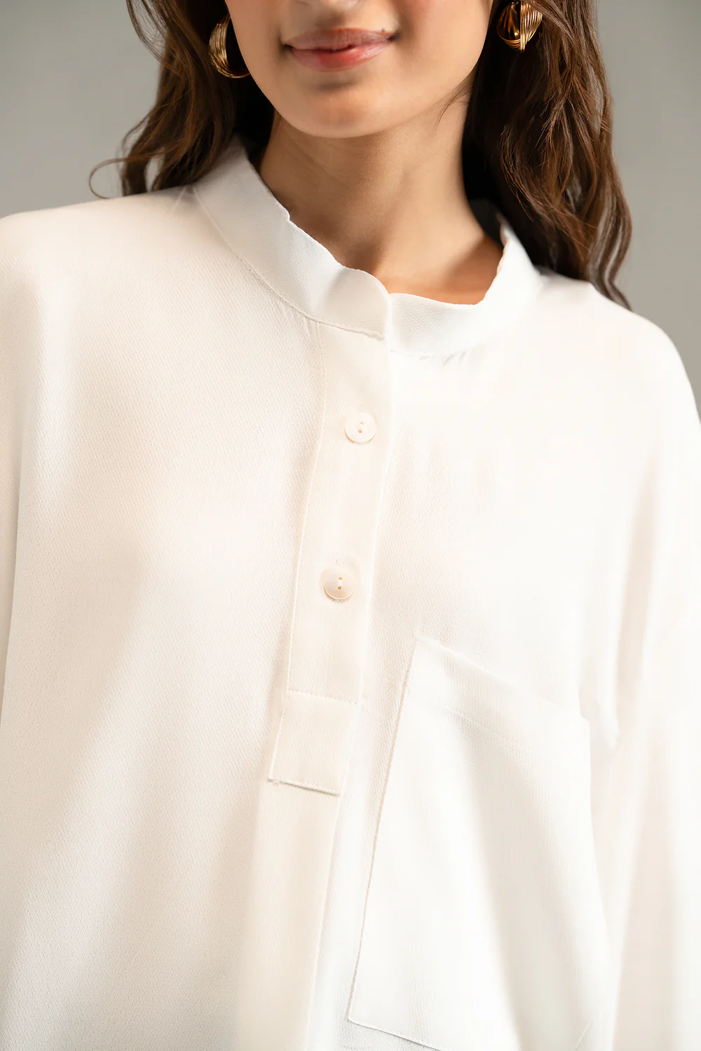 White Flared Sleeve Ban Collar Top - Image 2